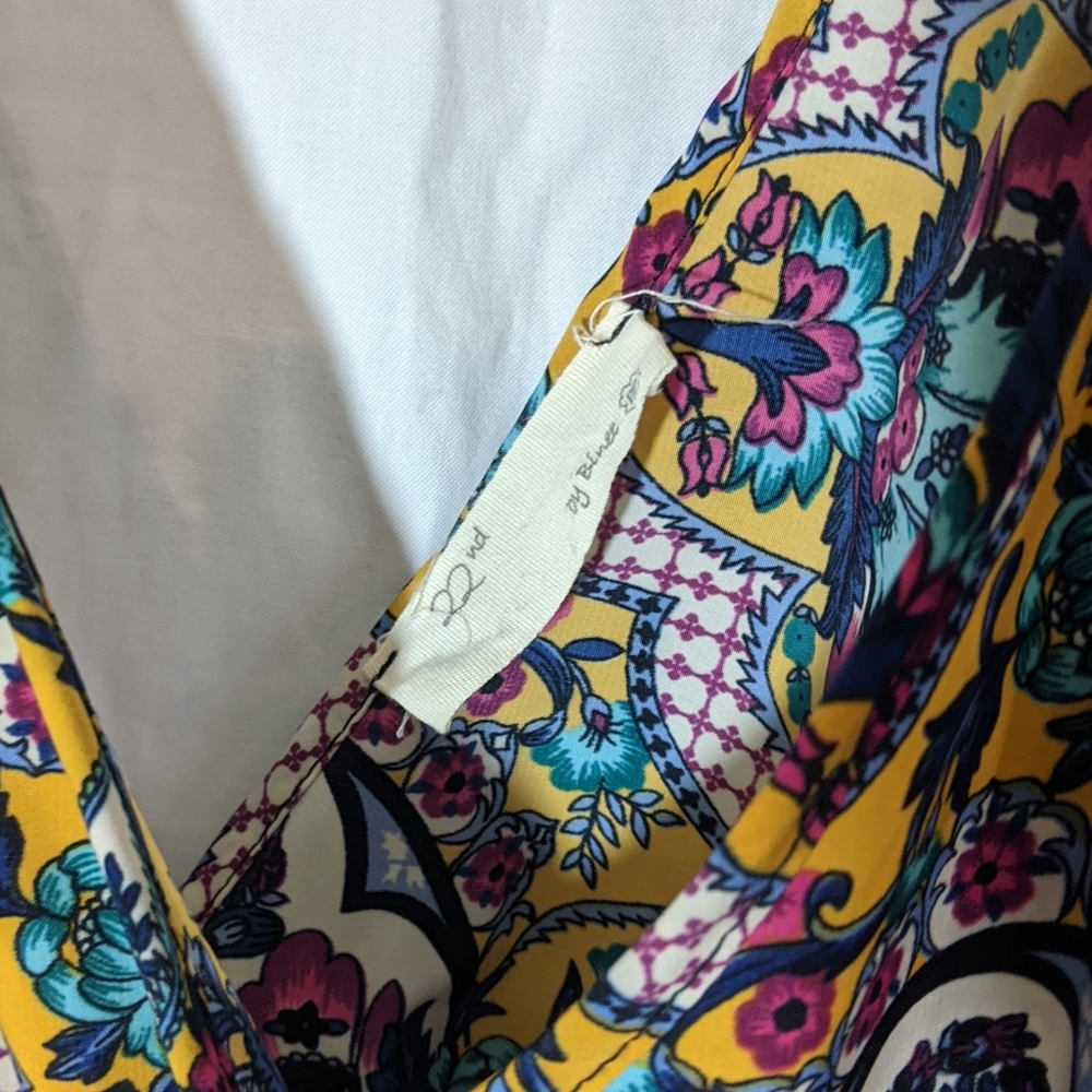 Yellow and Pink Paisley Dress Top Flowy Low Cut - Picture 3 of 3